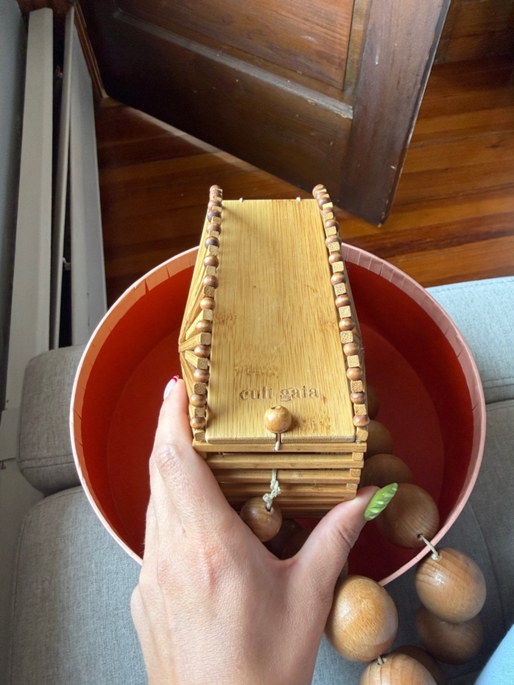 cult gaia Round Wooden Bead Shoulder Bag in Brown - Picture 13 of 14